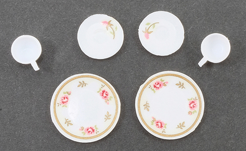 Dollhouse Miniature Decorated Dishes, Pink, 6/Pc